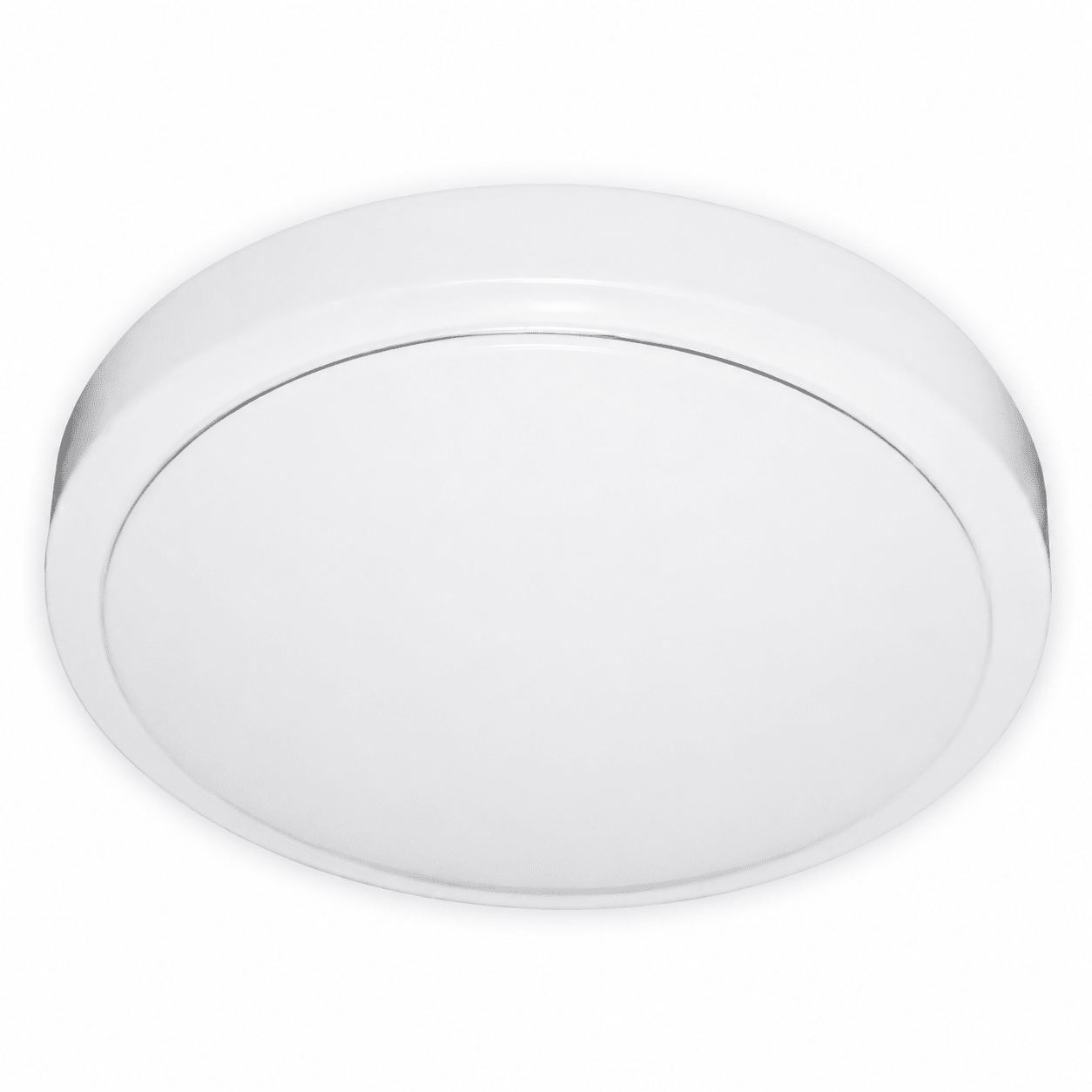 Sleek flush-mount LED ceiling light with a smooth white polycarbonate finish, 340mm diameter.