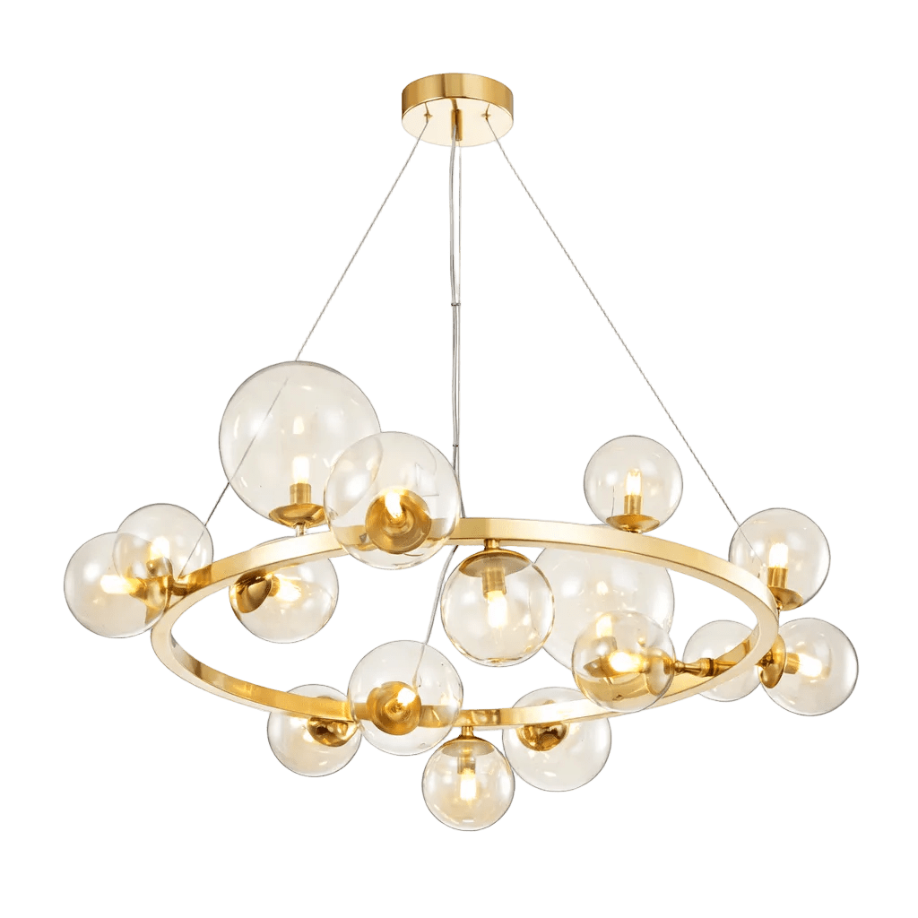 Round 14L Bubble Pendant French Gold with Cognac Glass