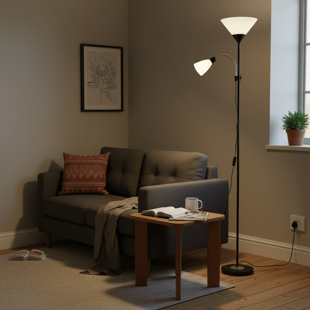 Black Metal Polished Chrome Floor Lamp