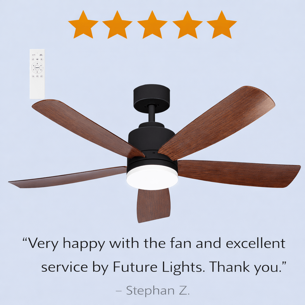 52" Black LED Ceiling Fan & Brown Wood ABS Blades