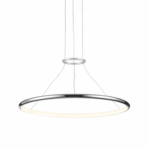 Modern pendant light with a circular design on a white background