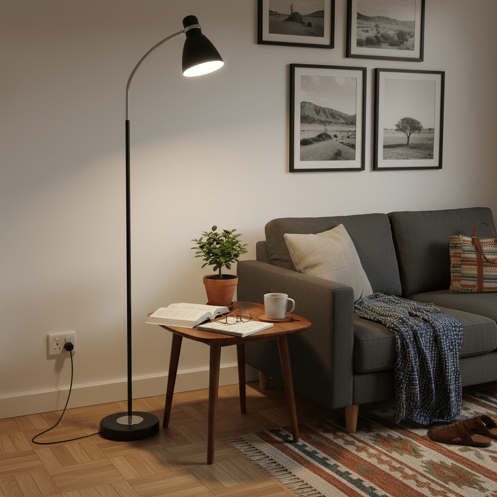Black Metal Flexi Head Floor Lamp