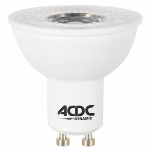 Dimmable 7W GU10 LED downlight with low glare, featuring a white finish and metallic base.