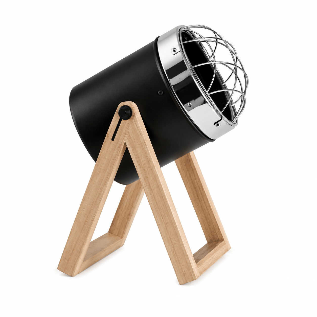 Black Polished Chrome, Metal and Wood Table Lamp