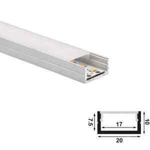 20x10mm surface aluminium LED extrusion with frosted diffuser, showcasing internal LED strip placement.