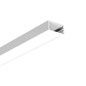 Close-up of a silver 20x10mm LED extrusion profile with a frosted diffuser, showcasing its sleek design.