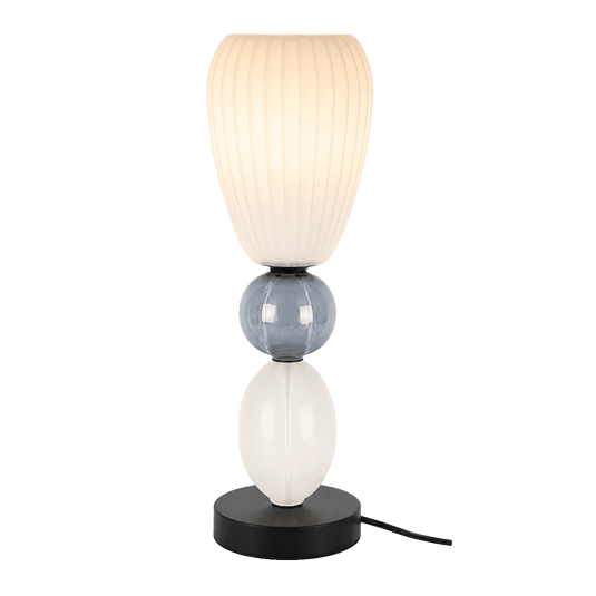 40W E14 Ceramic Opal/Grey Table Lamp with a ceramic base and opal glass shade.