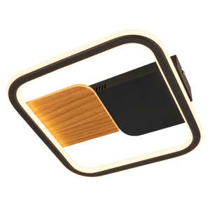 18W LED Square Yin & Yang Ceiling Fitting with black and light wood finish, showcasing modern design.