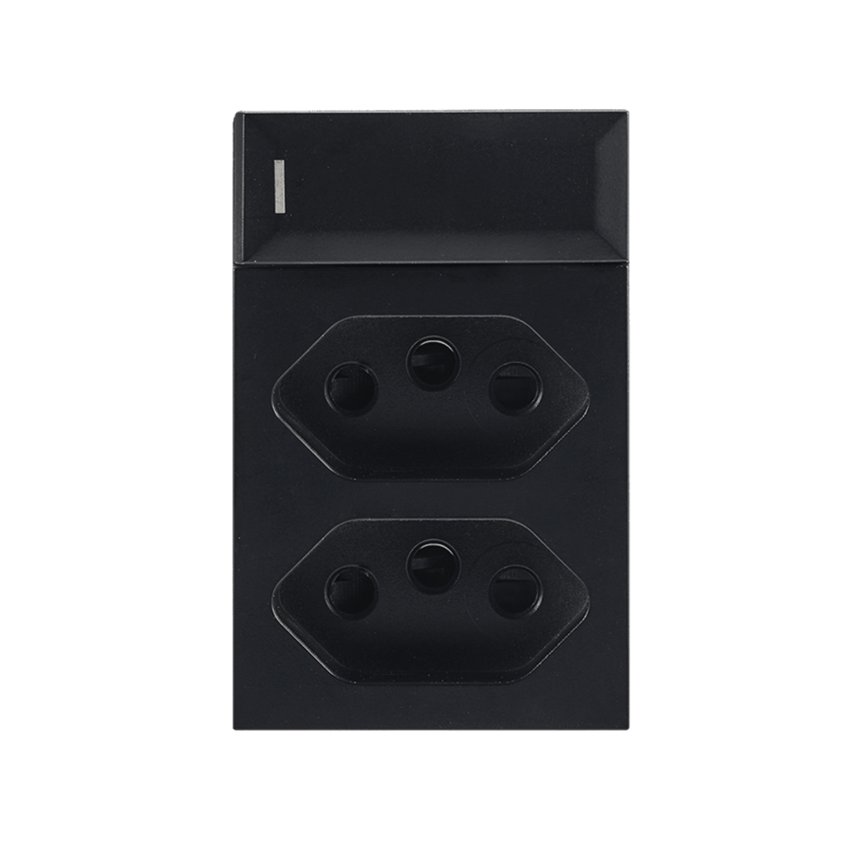 Black triple-module 16A switched RSA socket on a transparent background.