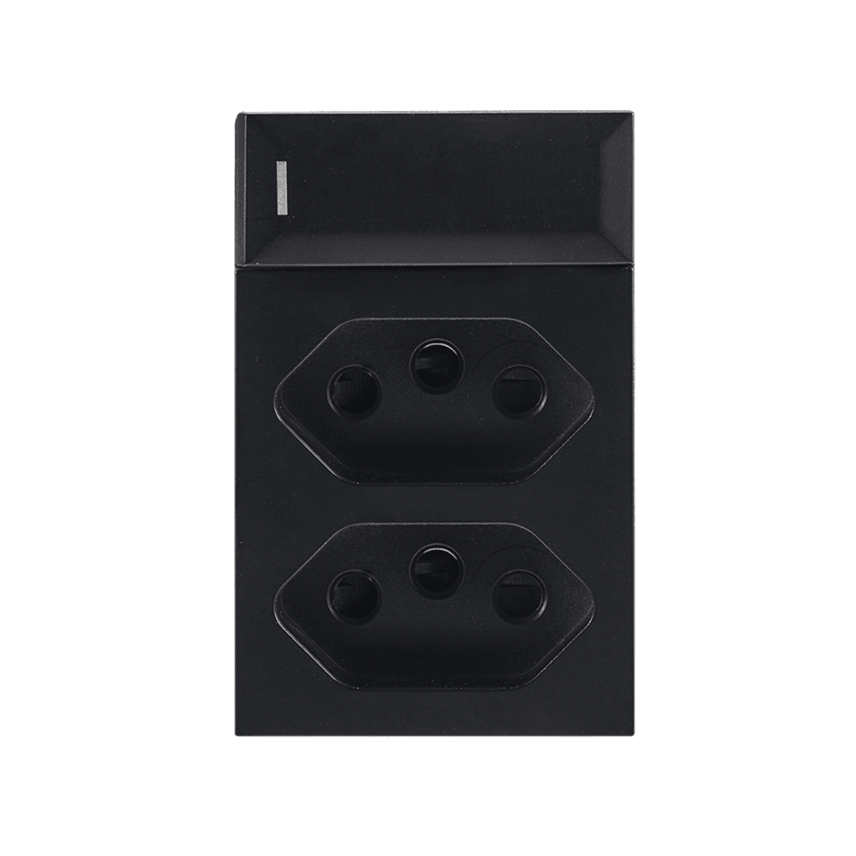 Black triple-module 16A switched RSA socket on a white background.