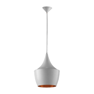 White pendant light with a black background