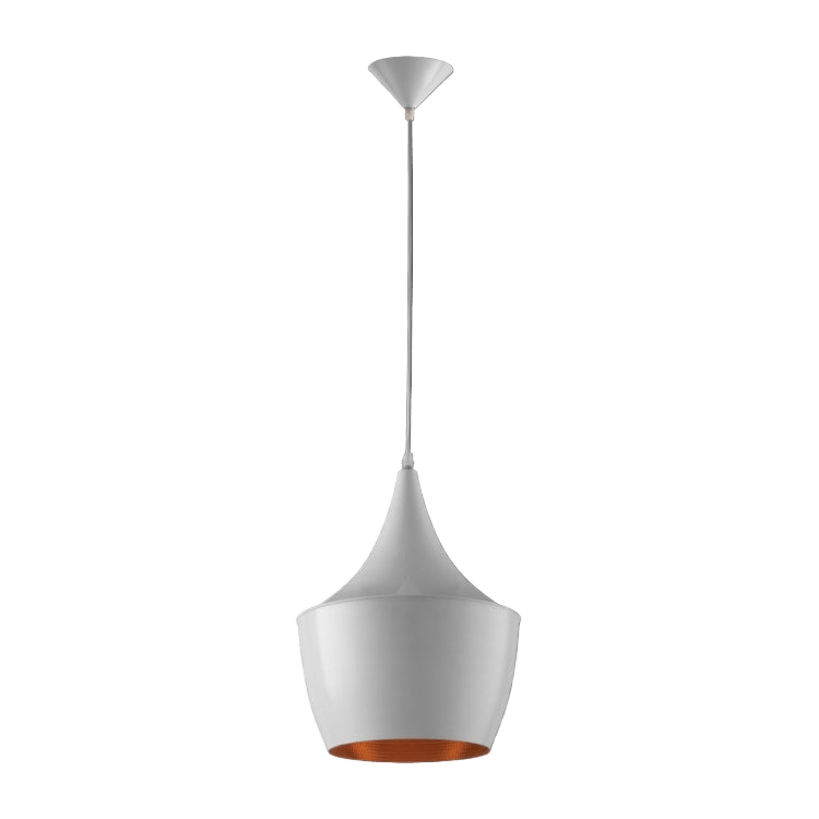 White pendant light with a black background
