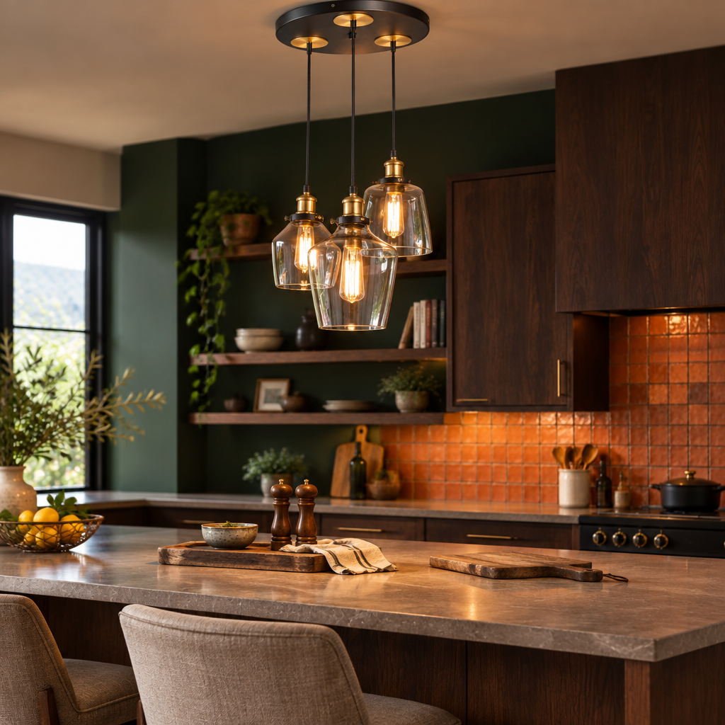 Antique Brass & Glass Cluster Pendant Light