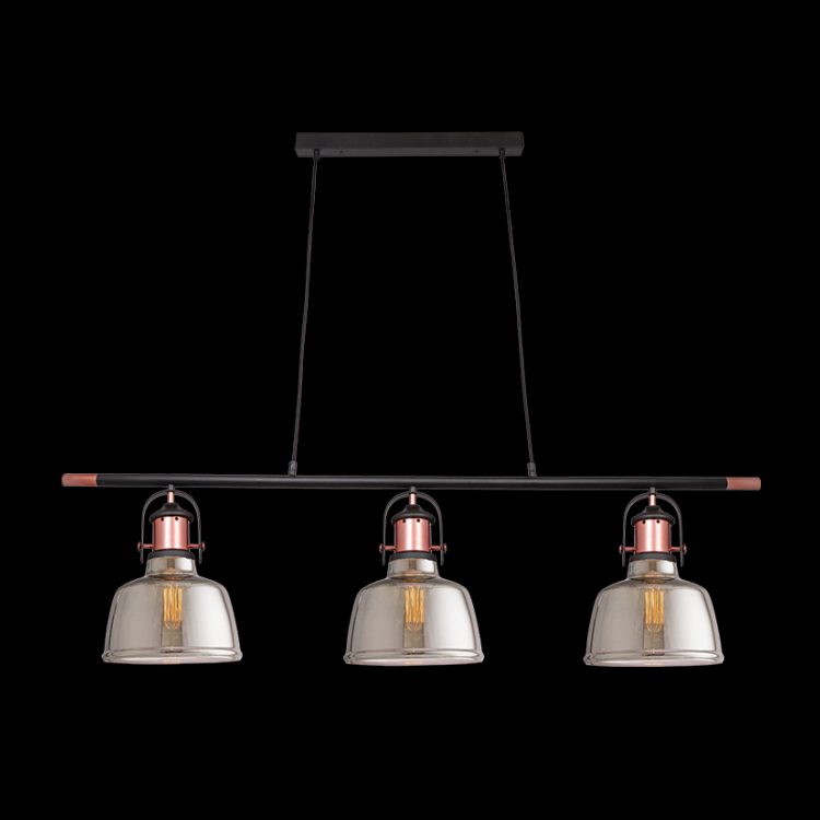 Nautical Trio Copper & Smoke Glass Pendant Light
