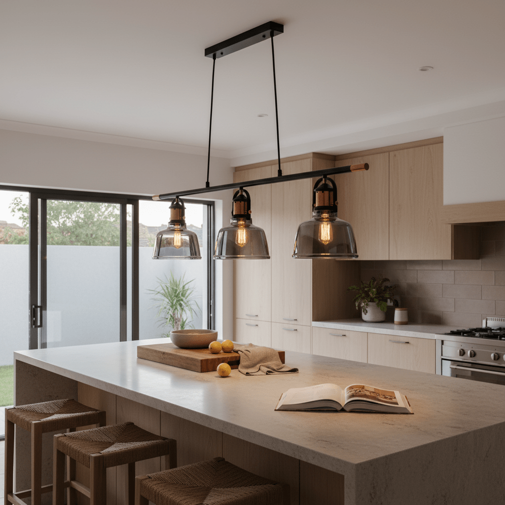 Nautical Trio Copper & Smoke Glass Pendant Light