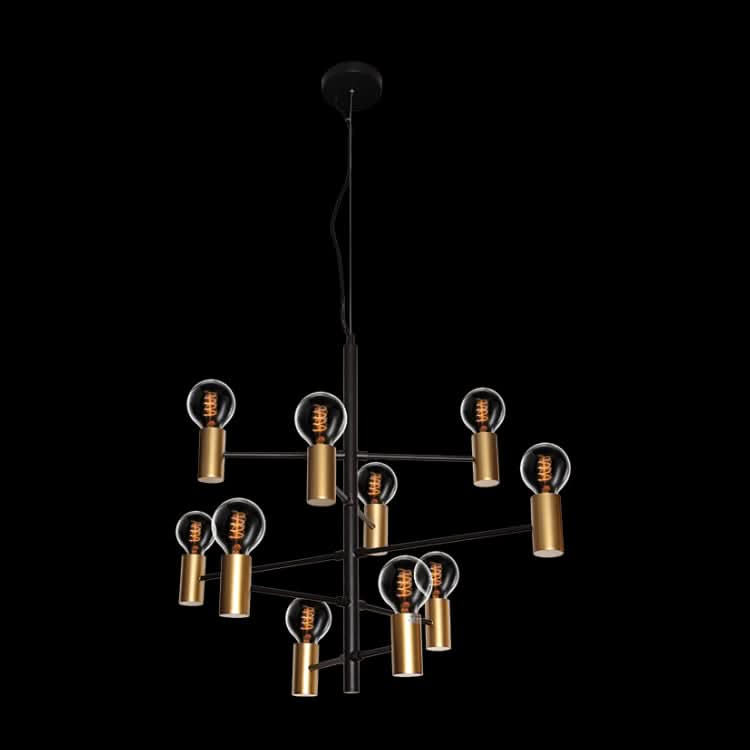 Modern chandelier with multiple light bulbs on a black background