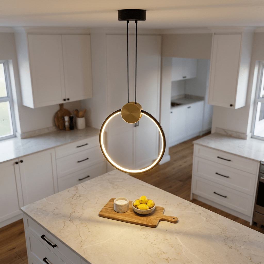 230V 20W LED Medium Ring Pendant - Black and Gold