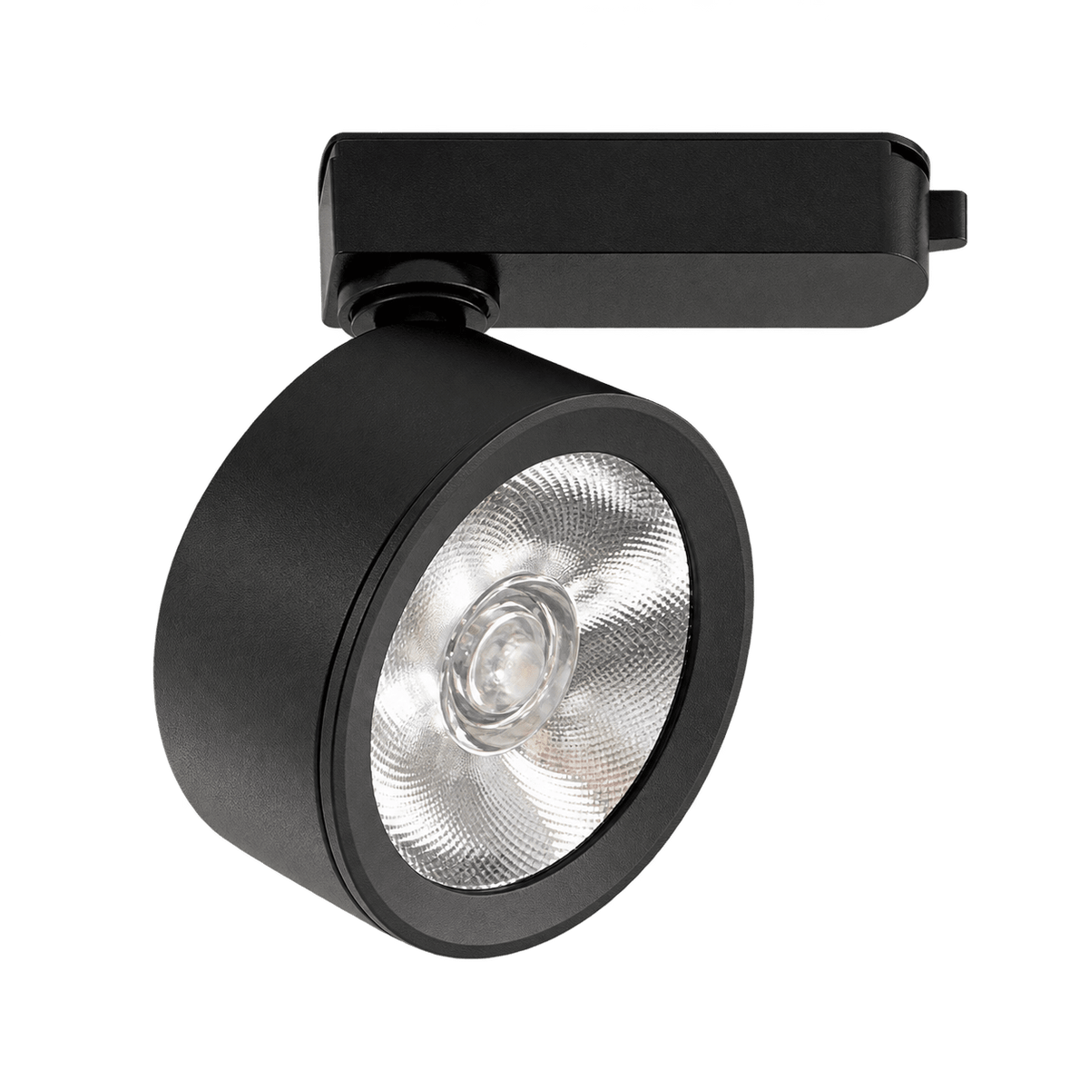 Black Harrods Fixed 3-Wire LED Track Light Head – 30W, 3000K, transparent background