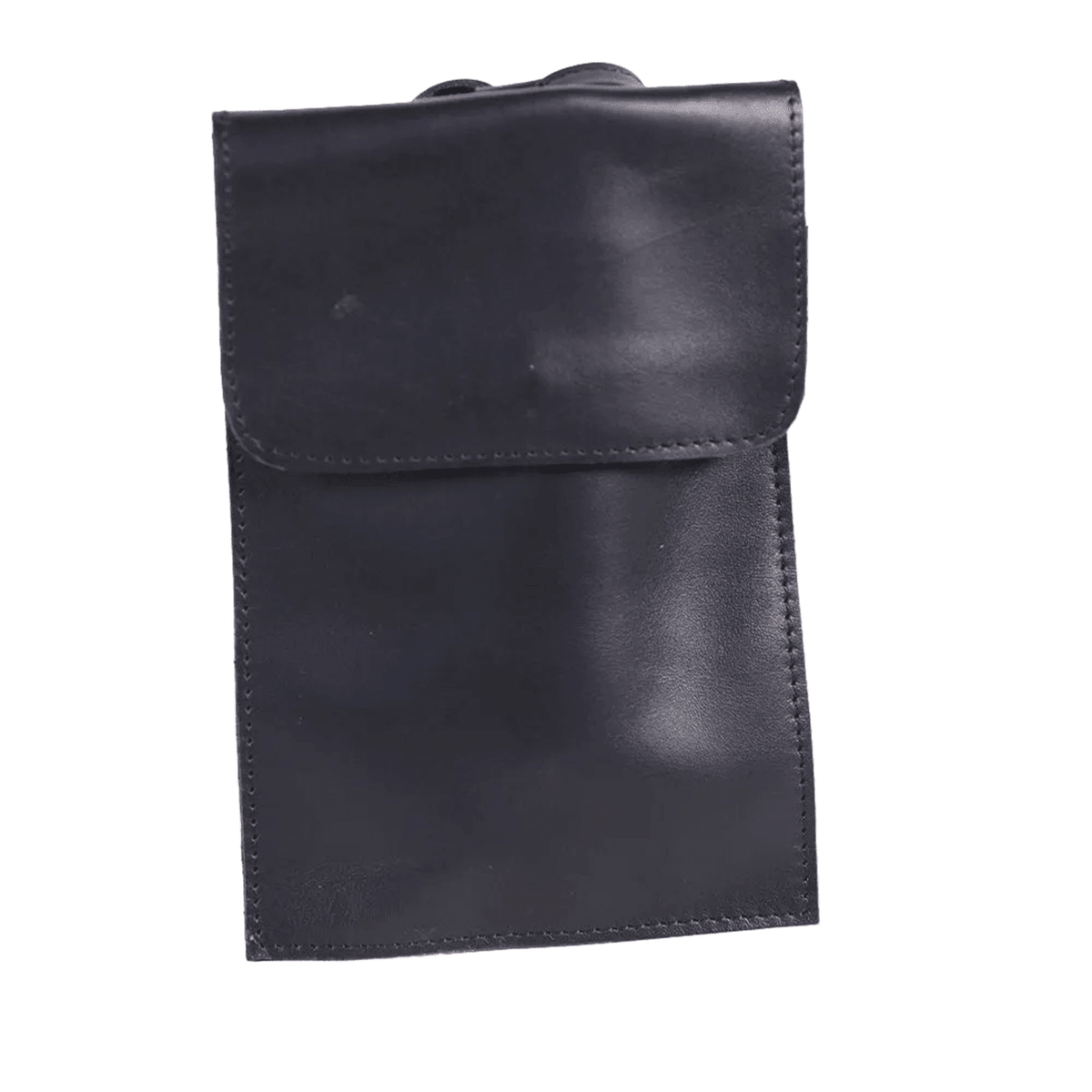 Black buffalo leather mobile bag on white background, 1254 × 1254