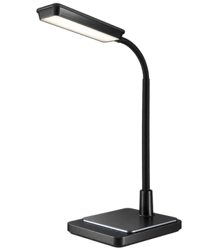 Black adjustable LED desk lamp on transparent background