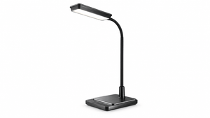 Black adjustable LED desk lamp on white background