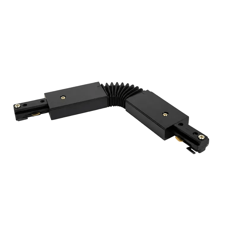 L‑shaped multi‑angle track connector with flexible joint for retail