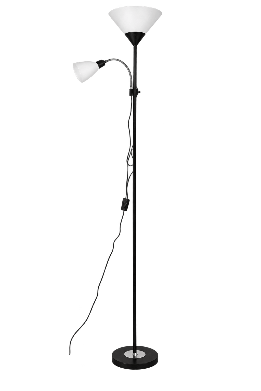 Black Metal Polished Chrome Floor Lamp product image on a transparent background