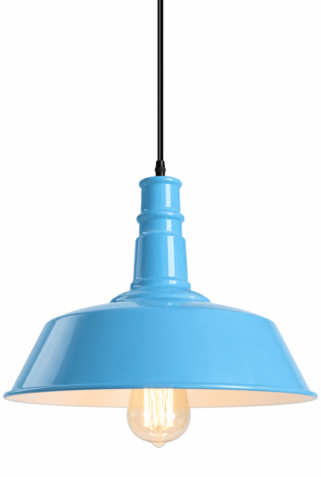 Blue traditional pendant light on a white background