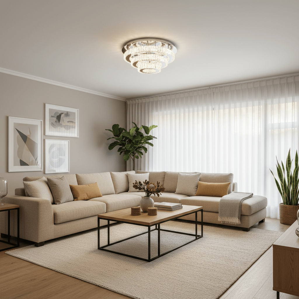 Round Stainless Steel & K9 Crystal LED Ceiling Fitting - additional product image