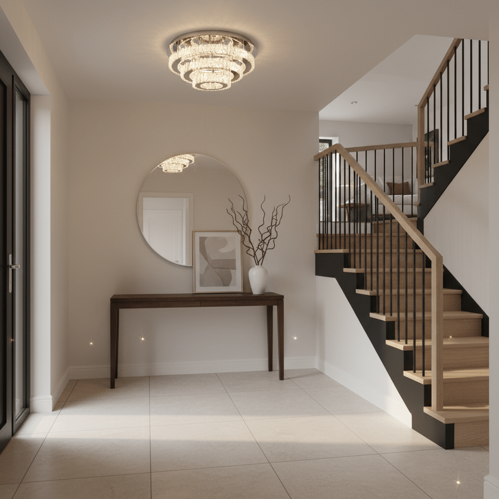 Round Stainless Steel & K9 Crystal LED Ceiling Fitting - additional product image