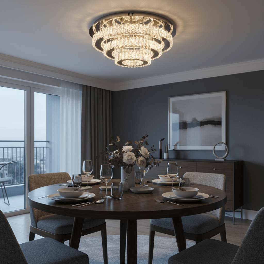 Round Stainless Steel & K9 Crystal LED Ceiling Fitting - additional product image