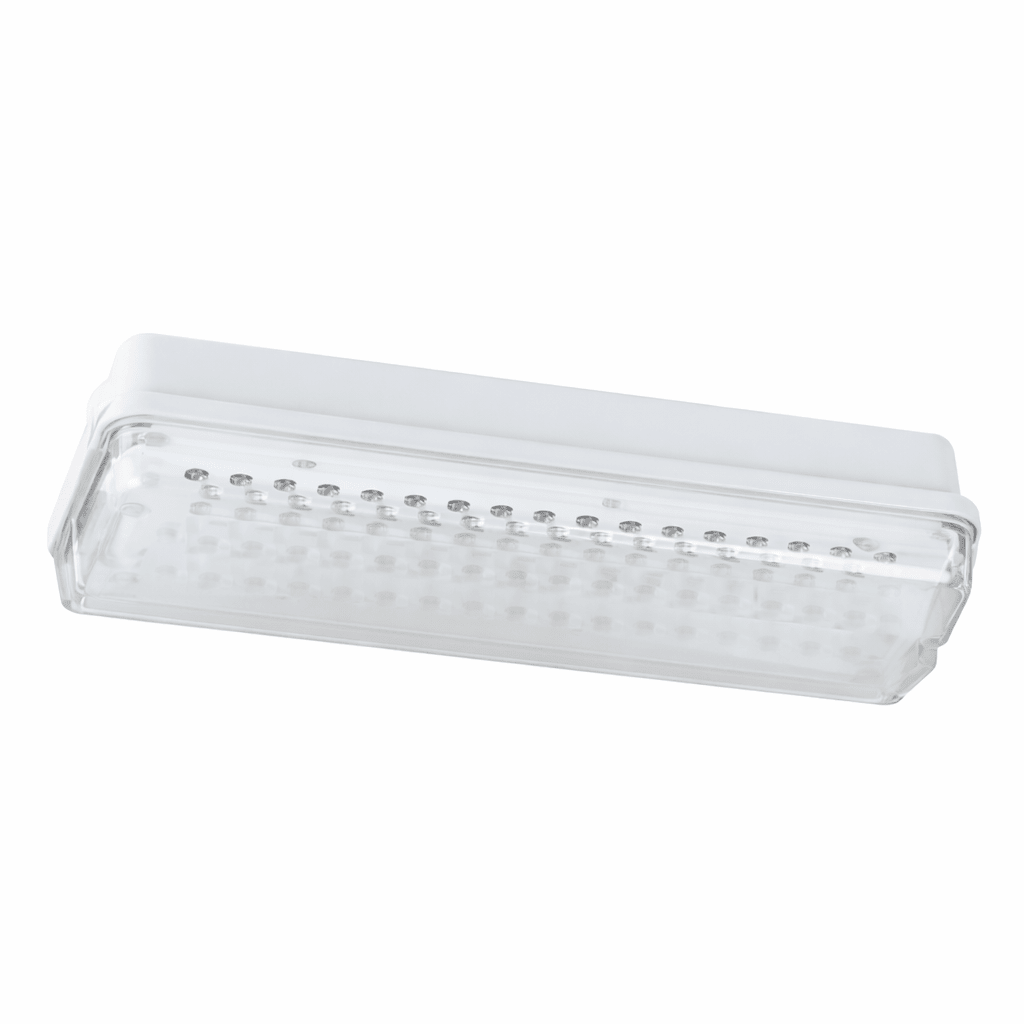 Rectangular white light fixture on a white background