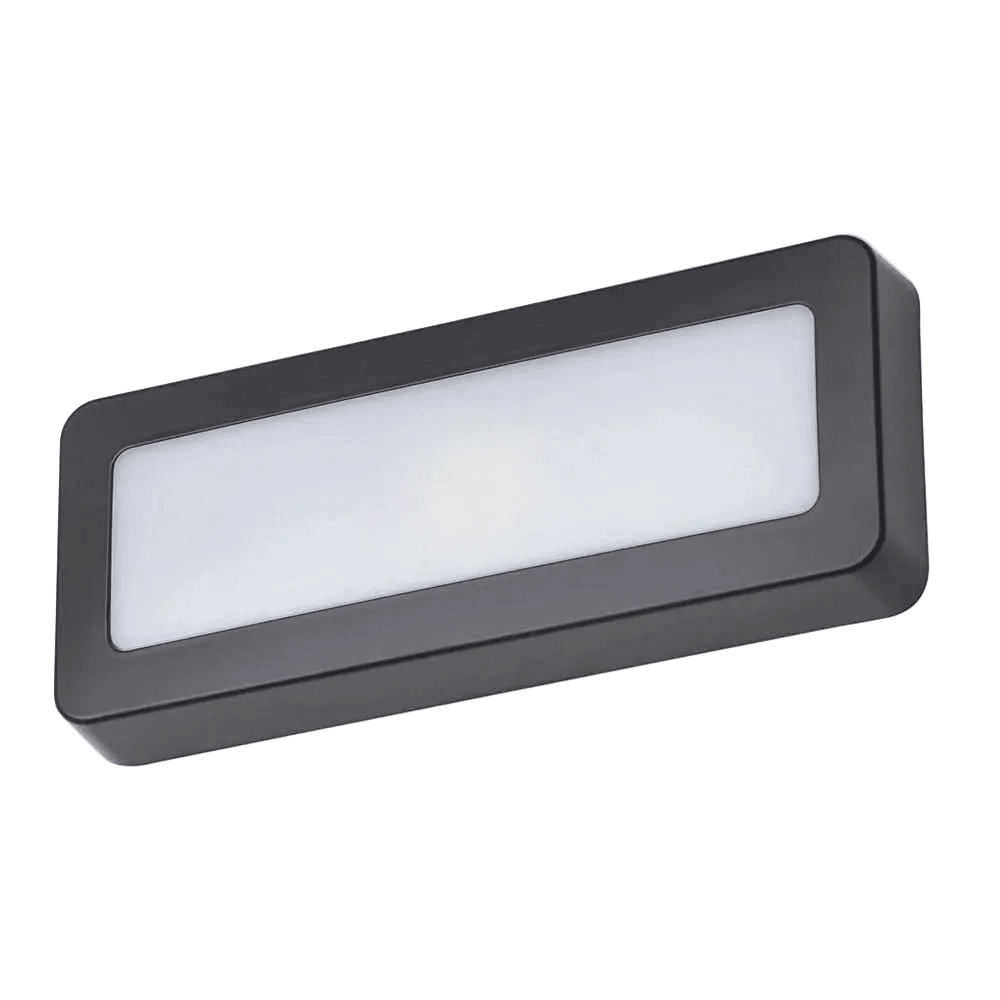 Slim black rectangular outdoor wall light with frosted panel, modern design
