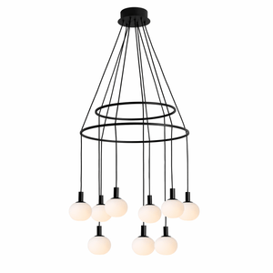 Modern chandelier with multiple light bulbs on a white background