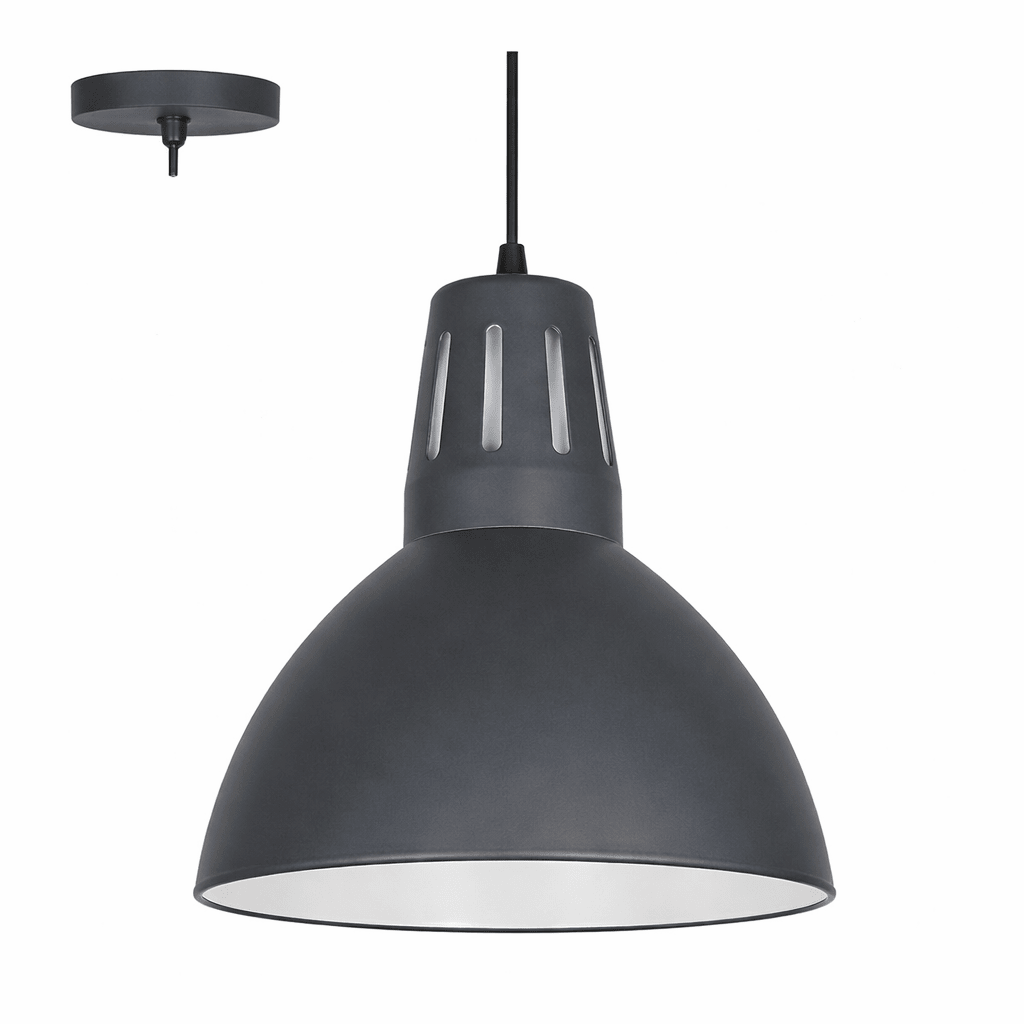 Black pendant light on a white background
