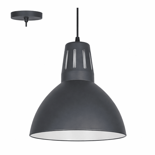 Black pendant light on a white background