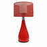 Red table lamp with a mesh shade on a white background