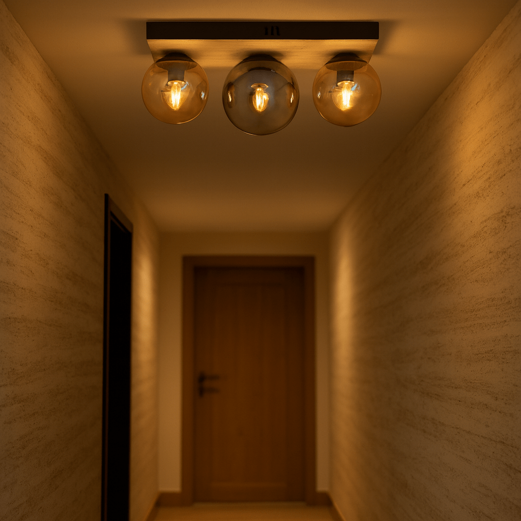 Travertine Base 3-Light Ceiling Fitting - Amber & Smoke Glass