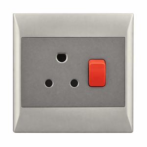 16 Amp dedicated plug socket with a grey finish and red switch, designed for high-demand appliances.