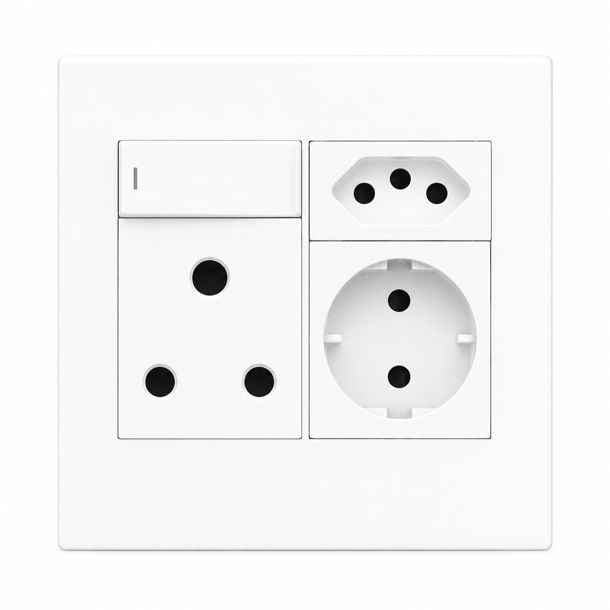 16A Slim RSA & Schuko Socket with Switch â€“ White