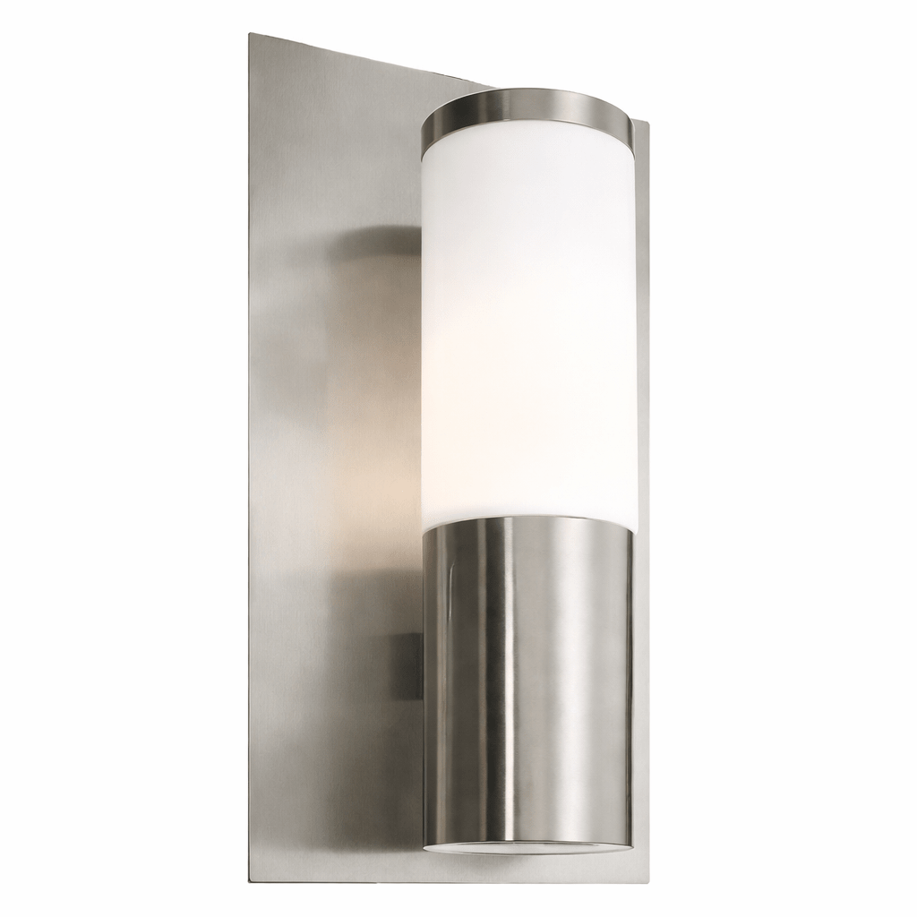 Modern wall sconce with metallic finish on a white background