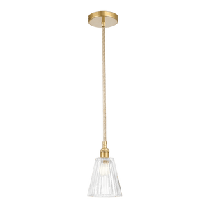 Gold-finished pendant light with twisted cord and clear cut glass bell shade