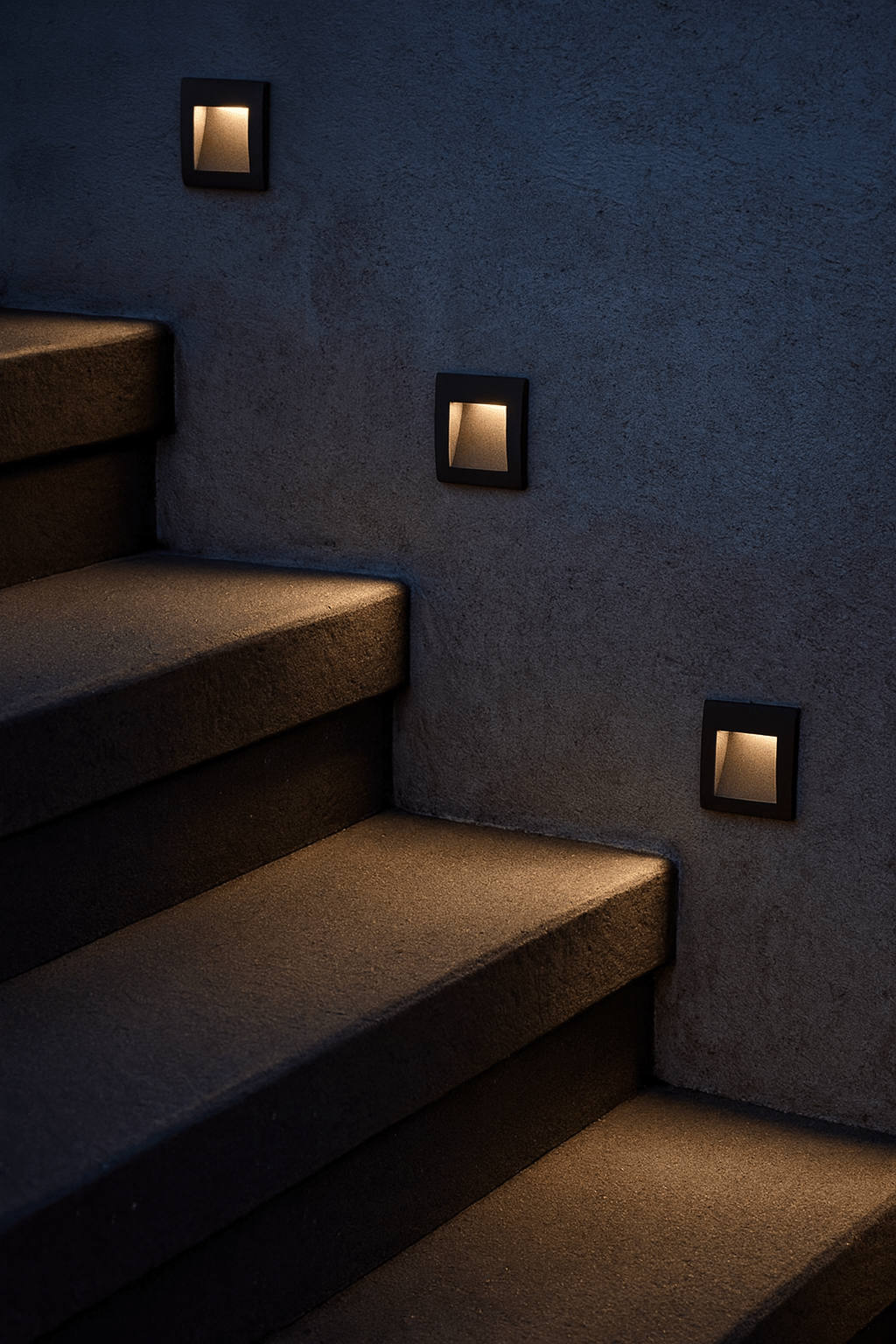 Warm White LED Step Light - Matt Black Recessed IP65