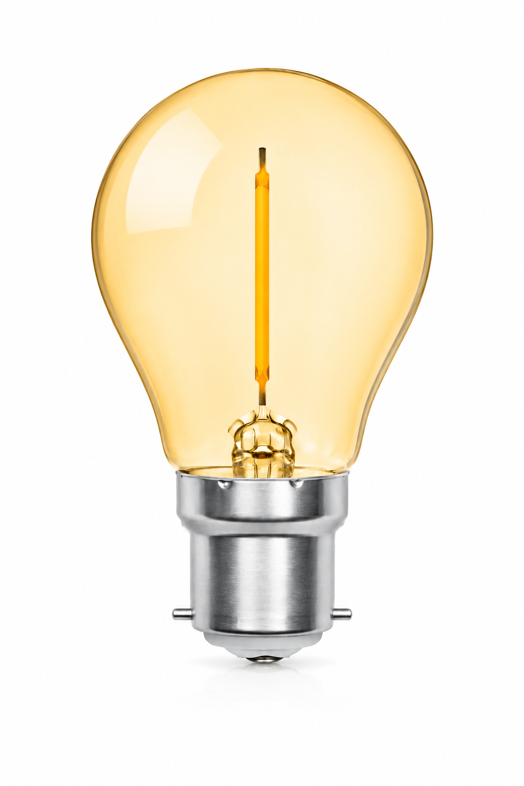 1W transparent filament golf ball bulb with warm white glow, showcasing vintage design and metal base.