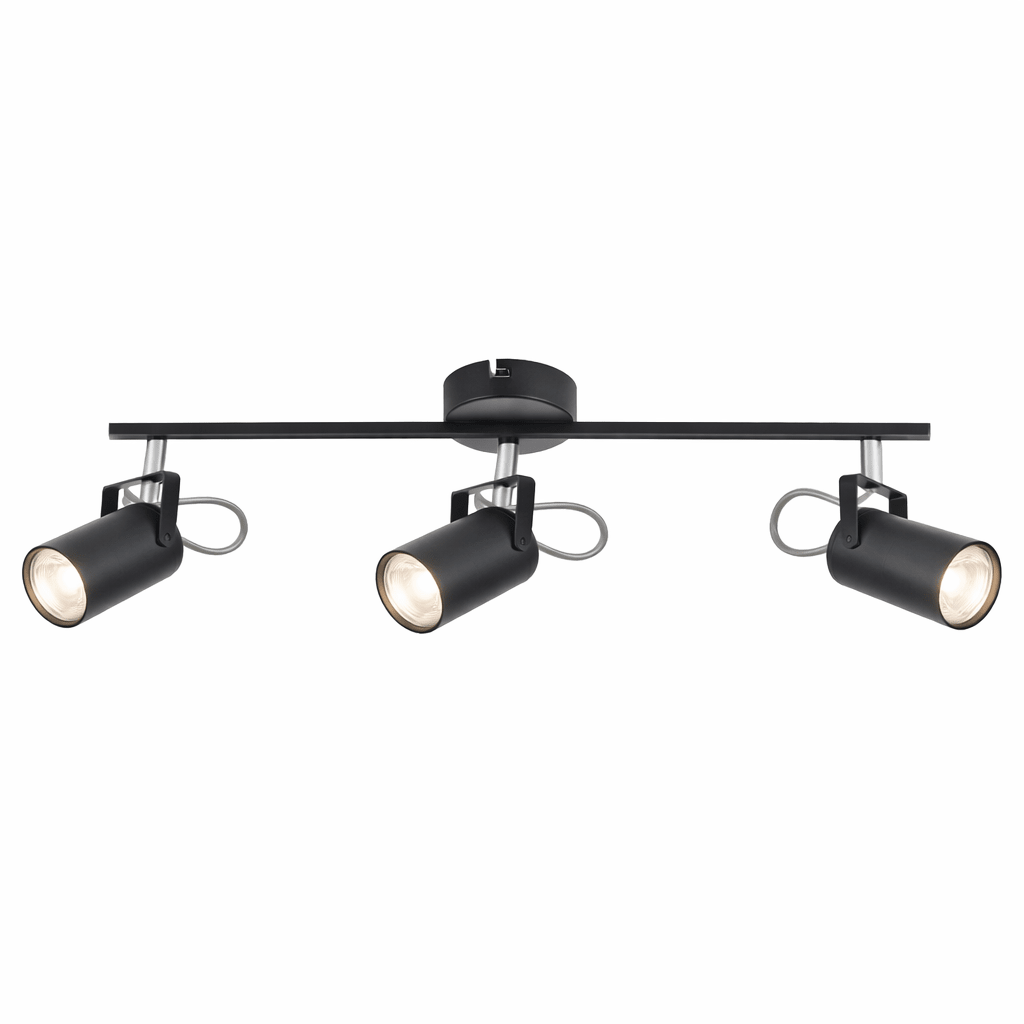 3 Light Black Metal and Polished Chrome Spotlight