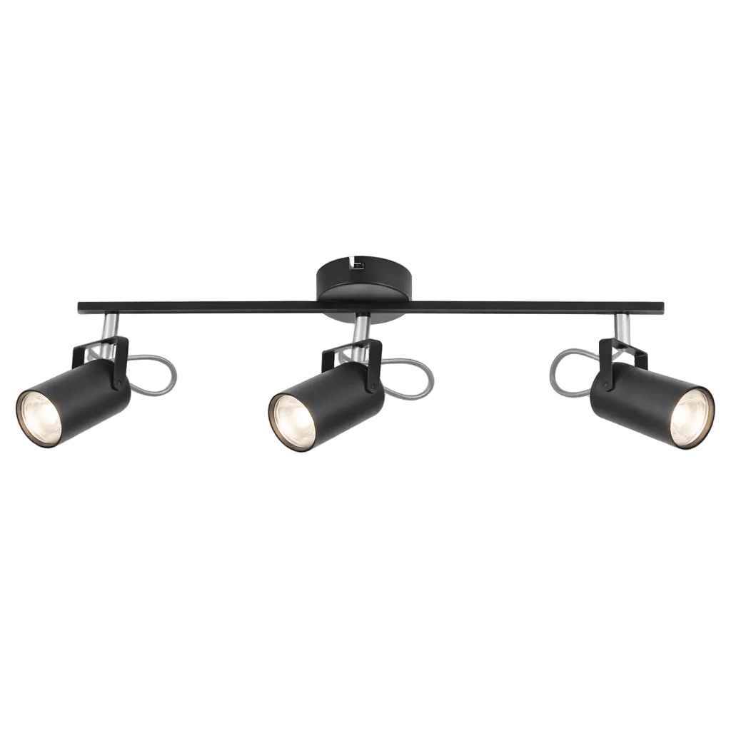 3 Light Black Metal & Polished Chrome Spotlight