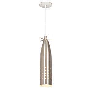 Modern pendant light with metallic finish on a white background
