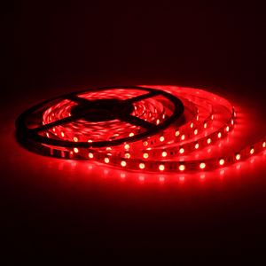 Red LED strip light on a black background