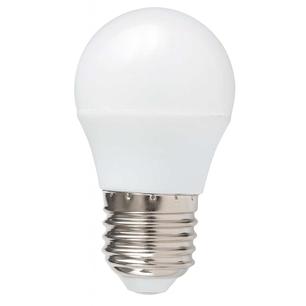 5W Cool White LED E27 Golf Ball bulb with a frosted cover and E27 base.