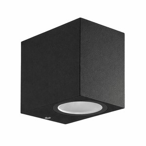 Black wall-mounted light fixture on a white background